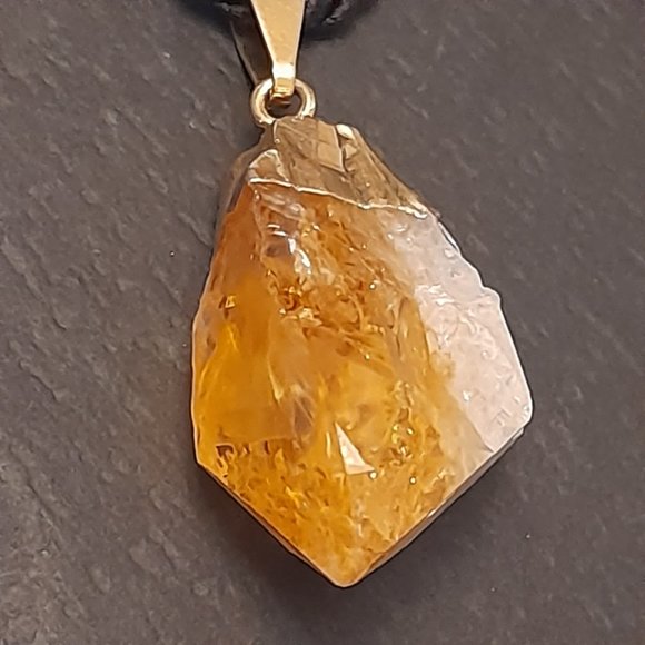 Raw Citrine Pendant on a Silk Chord - Picture 6 of 9